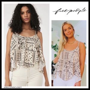 FREE PEOPLE BOHO TANK TOP FLOWY SLEEVELESS CAMI TEE BOHEMIAN FESTIVAL PRINT A3C